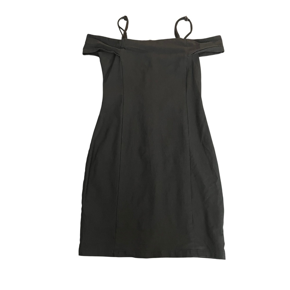 IJOAH Black Off Shoulder Spaghetti Strap Bodycon Mini Dress Small (1100)